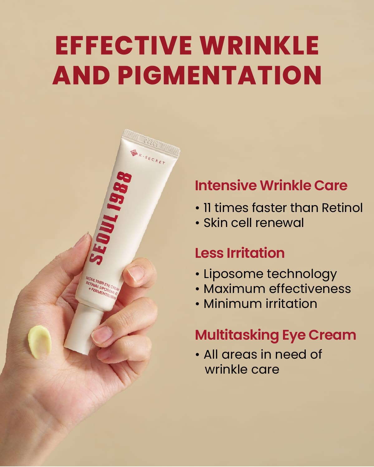 KSECRET SEOUL 1988 Eye Cream : Retinal Liposome 4% + Fermented Bean, wrinkle care, anti-aging, skin elasticity, pigmentation, retinol, 30ml/1.01 fl.oz.