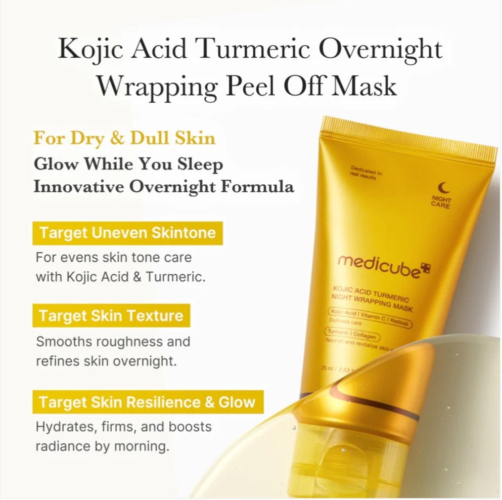medicube Kojic Acid Turmeric Overnight Wrapping Peel Off Mask – Brightens & Defends Against Skin Stress for a Clear, Glowing Complexion, Korean Skincare, 2.53 fl. oz.
