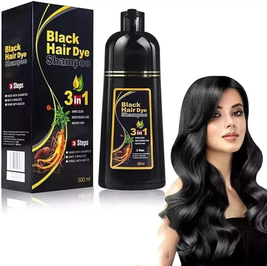 3 in 1 Hair Dye Shampoo for Men and Women, Instant Hair Coloring, 100% Grey Coverage, Natural Black Hair Dye in Minutes (500ml) (Black)