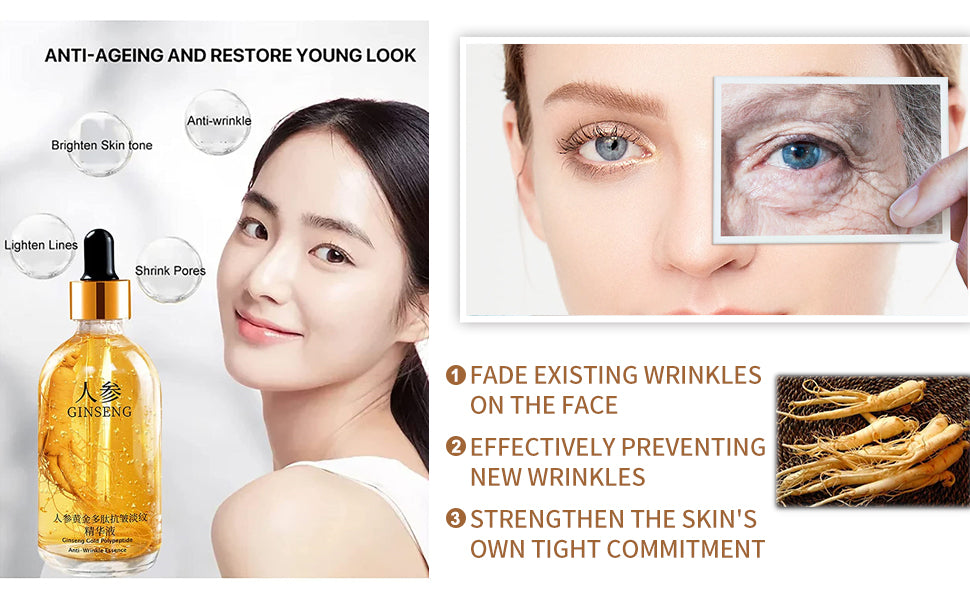 Ginseng Polypeptide Anti-Ageing Essence,  Ginseng Serum, for Tightening Sagging Skin Reduce Fine Lines (100 ml)